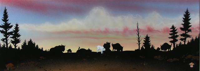 White Buffalo maiden was sent by the Buffalo tribe.  She was pure white and without blemish; this being the principal desire of the Native People for the character of their children.
